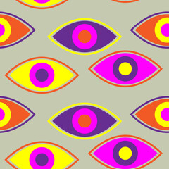 Multicolored evil eye seamless pattern vector art.