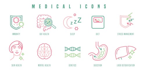 Medical icons set. Outlined signs in modern style