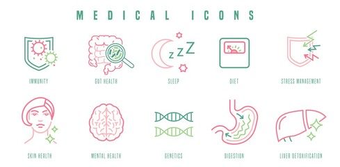 Medical icons set. Outlined signs in modern style