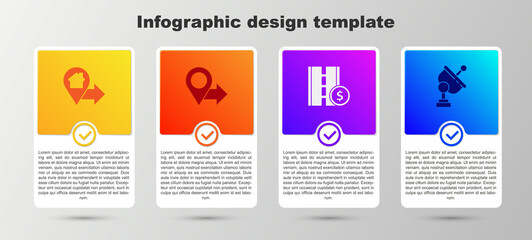 Set Location with house, , Toll road traffic sign and Radar. Business infographic template. Vector