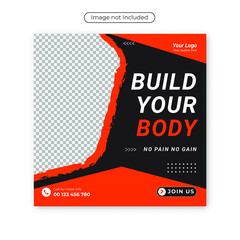 Gym Fitness social media post template design for internet ads and web