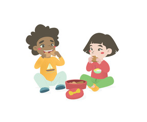 girl and boy eat cookies 