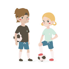 boy and girl playing football 