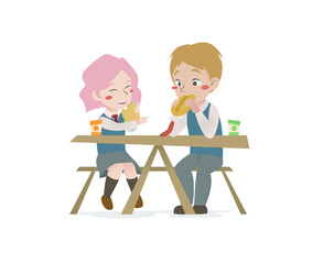 girl and boy are having lunch 