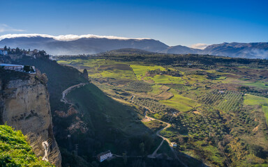 View on the surrounding Andalusian countryside from Ronda (Spain)