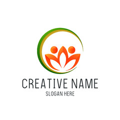 Vector Lotus Flower Green Orange Logo