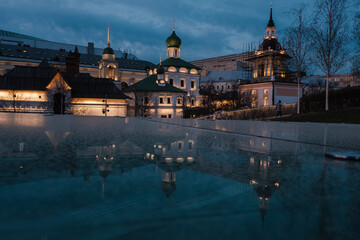 Evening view of architecture in Zaryadye park