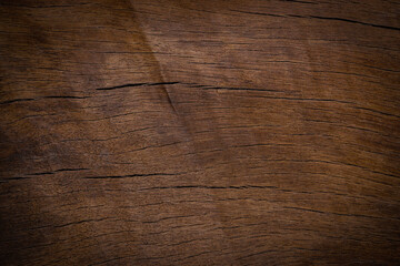 Old wood texture background with natural cracks. Dark brown wood plank is used for background.