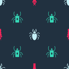 Set Larva insect, Beetle deer and bug on seamless pattern. Vector