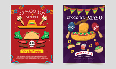 Cinco De Mayo celebration flyer template design. Pop art style flyer or poster design. hat and maracas instrument. flyer template.