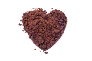 Coffee or chocolate powder Instant coffee, pile of powdered isolated on white background