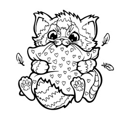 Cute Cat Coloring page. Kitten black and white illustration, outline for design element. Sketch hand drawn for anti-stress adult coloring book vector