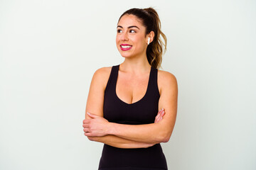 Young sport caucasian woman isolated on white background