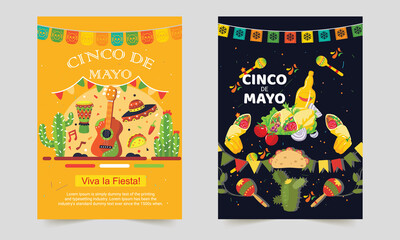 Mexican holiday Cinco De Mayo flyer, poster vector design template. Marketing, invitation template with copy space for your holiday celebration at a bar, restaurant, nightclub, or other venues. 