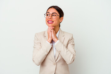 Young business caucasian woman isolated on white background