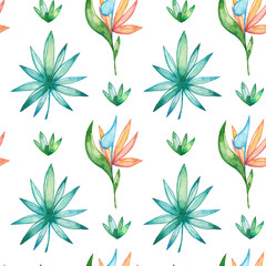 Watercolor tropical seamless pattern