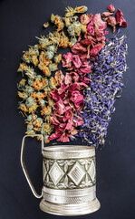 Bouquet of dried flowers stylized as a picture