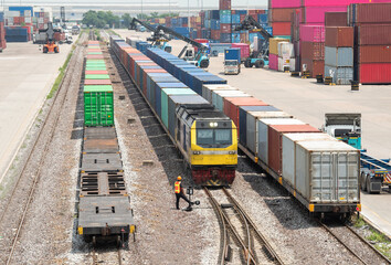 Freight train Containers loading station go to Laem Chabang Port