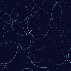 seamless pattern of thin blue translucent rings hanging in a dark space for print fabrics and for interior decoration