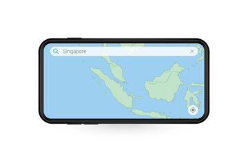 Searching map of Singapore in Smartphone map application. Map of Singapore in Cell Phone.