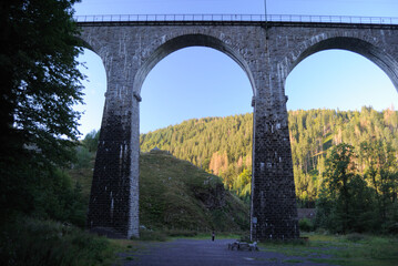 Fototapeta premium Brick rail bridge with German engineering in the hills mountains of southern germany
