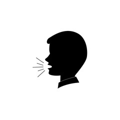 man's speech on white background. vector of male head with sound vibration, boy speaking, man talking, Flat design illustration man with sound waves, man head front view, man's sound icon