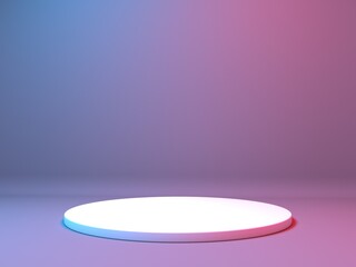 3d white platform on blue and red color background, 3d illustration