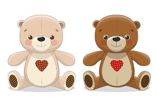 Naklejki Set of two cute Teddy Bears. Vector illustration EPS 10.