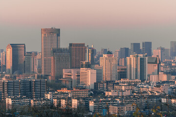 Sunset landscapes of the city skyline in Hangzhou, China