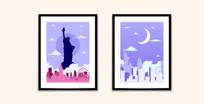 Statue of liberty wall art. Building silhouette.Two pieces poster design.Abstract wall art.
Design for cover, poster, brochure, magazine, postcard, flyer, wallpapers. Interior wall decor.