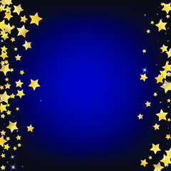 Yellow Falling Stars Vector Blue Background. Twinkle Rain Wallpaper. Sky Template. Golden Glamour Starry Illustration.