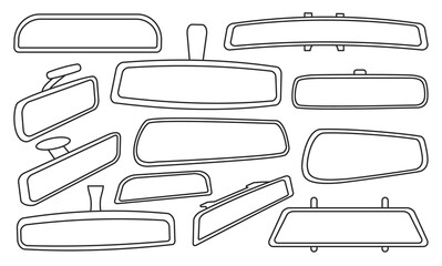 Rear view mirrors isolated outline set icon. Vector outline set icon rearview . Vector illustration rear view mirrors on white background.