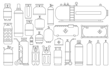 Gas cylinder vector outline set icon. Vector illustration ipg container on white background. Isolated outline set icon gas cylinder . - obrazy, fototapety, plakaty