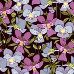 Floral seamless pattern with pansy flowers. Suitable for textiles, wallpaper, wrapping paper, packaging. - 428614400