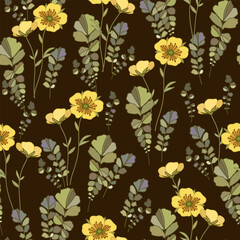 Floral background with pansy flowers and wildflowers. - 428614418