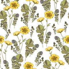Floral background with pansy flowers and wildflowers. - 428614431