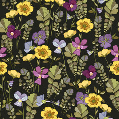 Floral background with pansy flowers and wildflowers. - 428614493