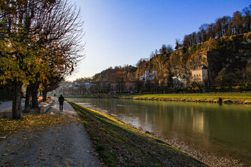 Walking alongside the river Salzach