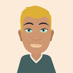 Avatar of a modern cute young guy with blue eyes. The character is isolated on a white background. Male image for printing on clothes, websites, applications. 