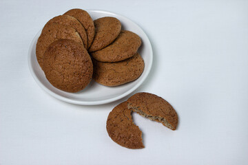 Oatmeal cookies on a white background. Diet food. Light breakfast