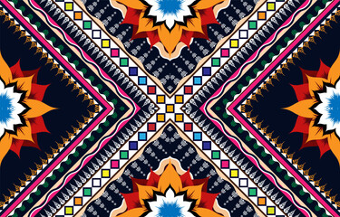 Geometric ethnic pattern embroidery design for background or wallpaper and clothing. - obrazy, fototapety, plakaty