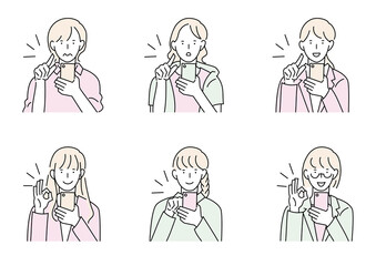 スマートフォンを操作する女性　セット