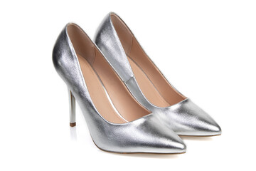 womens silver classic shoes on a white background