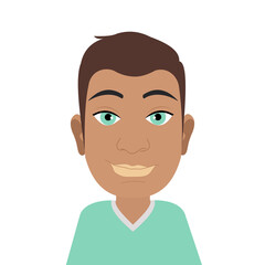 Avatar of a modern cute young guy with blue eyes. The character is isolated on a white background. Male image for printing on clothes, websites, applications. 