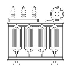 Transformer electric vector outline icon. Vector illustration elctric station on white background. Isolated outline illustration icon of transformer power.