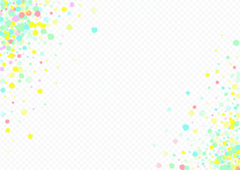 Pastel Round Flying Transparent Background. Carnival Circle Postcard. Christmas Splash Card. Color Confetti Festival Background.