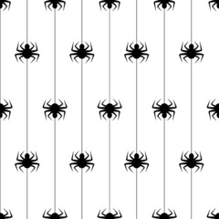 Black spiders on white background seamless pattern. Vector illustration.