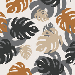 Modern minimalist abstract seamless pattern with tropical leaves monstera. Creative contemporary design. Vector illustration