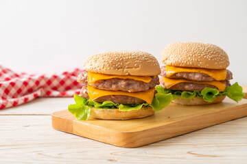 pork hamburger or pork burger with cheese