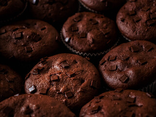 delicious brown muffins with chocolatae